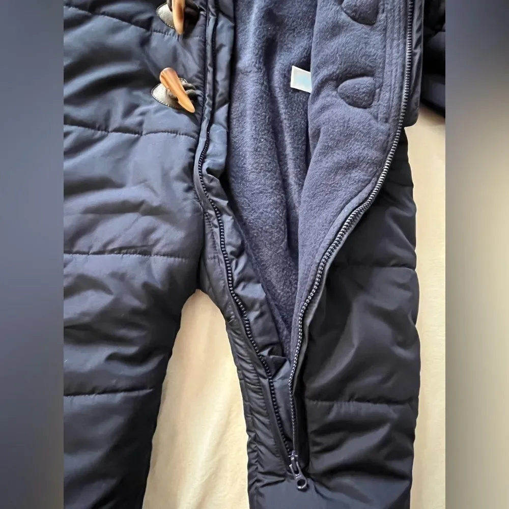 Children’s Place Navy Blue Infant Baby One Piece Snowsuit & Mittens 6-9 Months